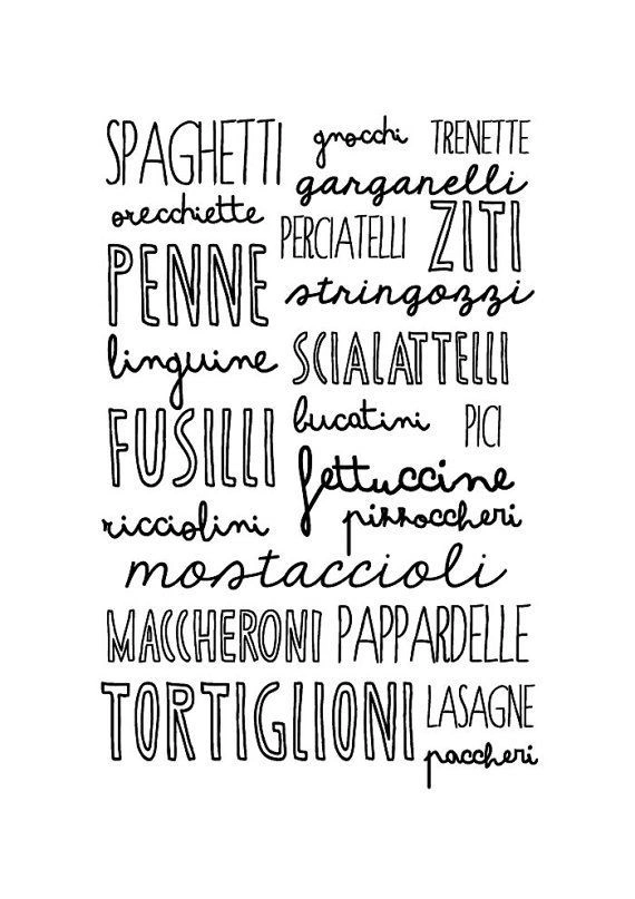 Nom de pâtes typographie